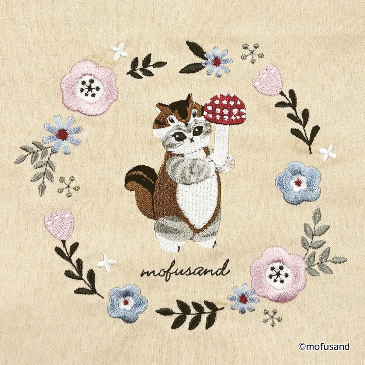 mofusand 자수 에코백 보타니컬 (베이지 · 다람쥐냥)
