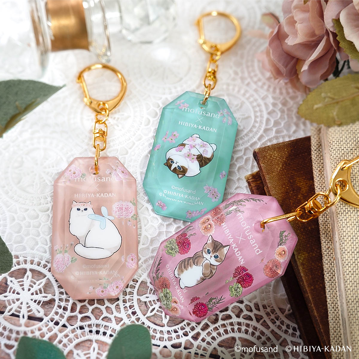 mofusand × 日比谷花壇 水晶鑰匙扣(玫瑰)