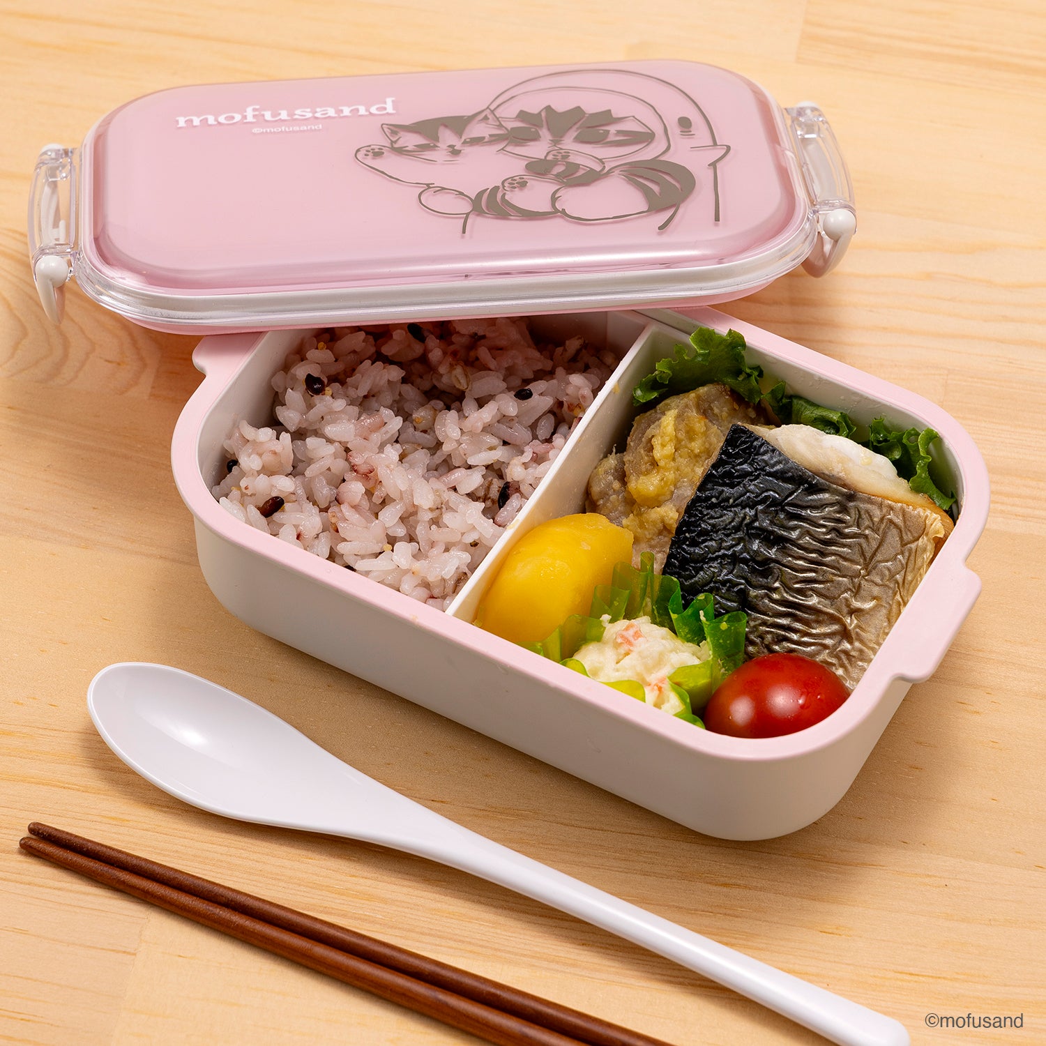 MOEFLAVOR 萌FLAVOR Ribbon Kitten XS-S 新品 mofusand Rectangular Clip-Lid Lunch Box M 480ml Shark Meow (Pink