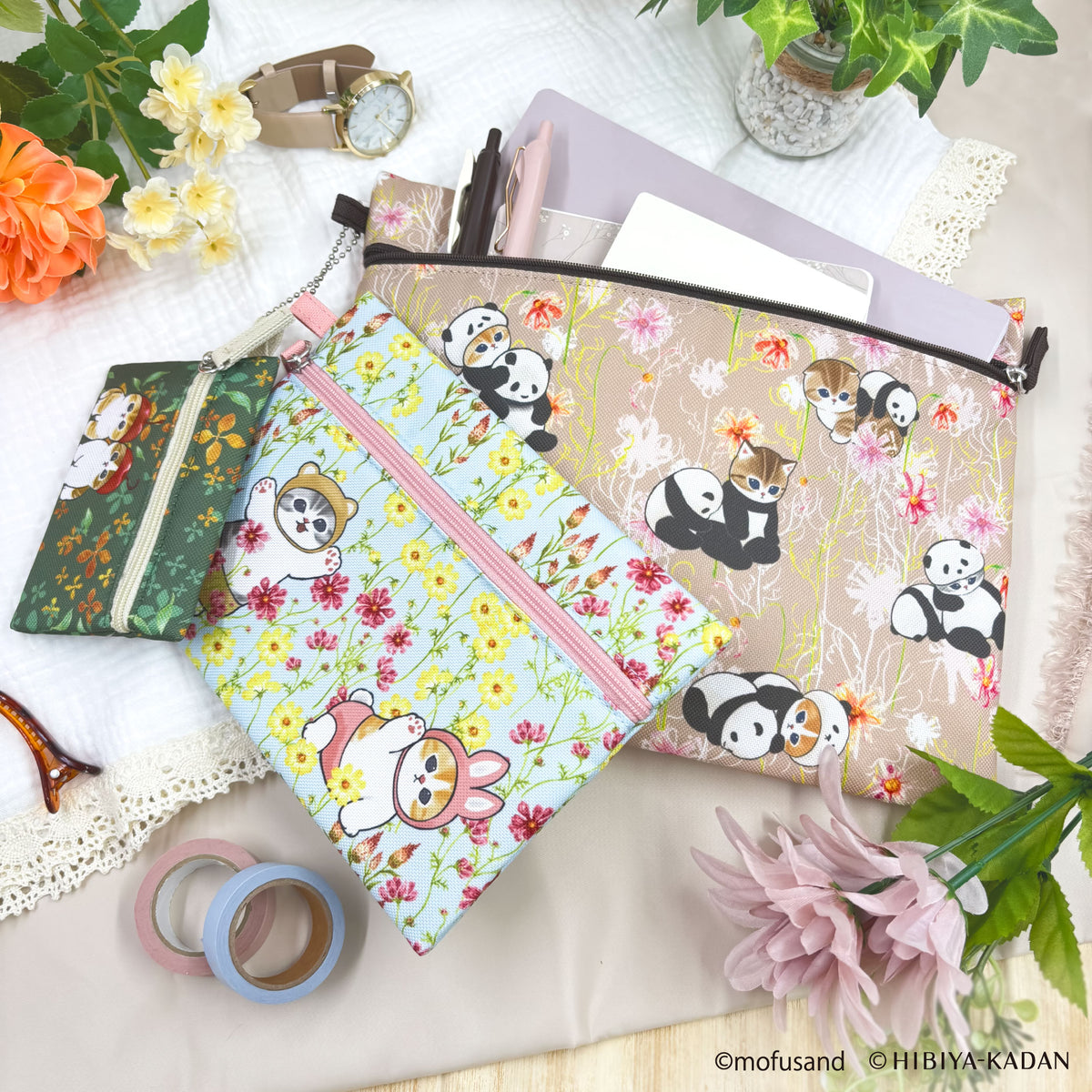 mofusand × HIBIYA-KADAN 3-Piece Pouch Set