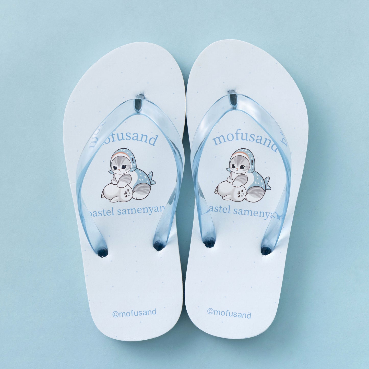 mofusand 人字拖（粉彩鲨鱼猫・浅蓝）