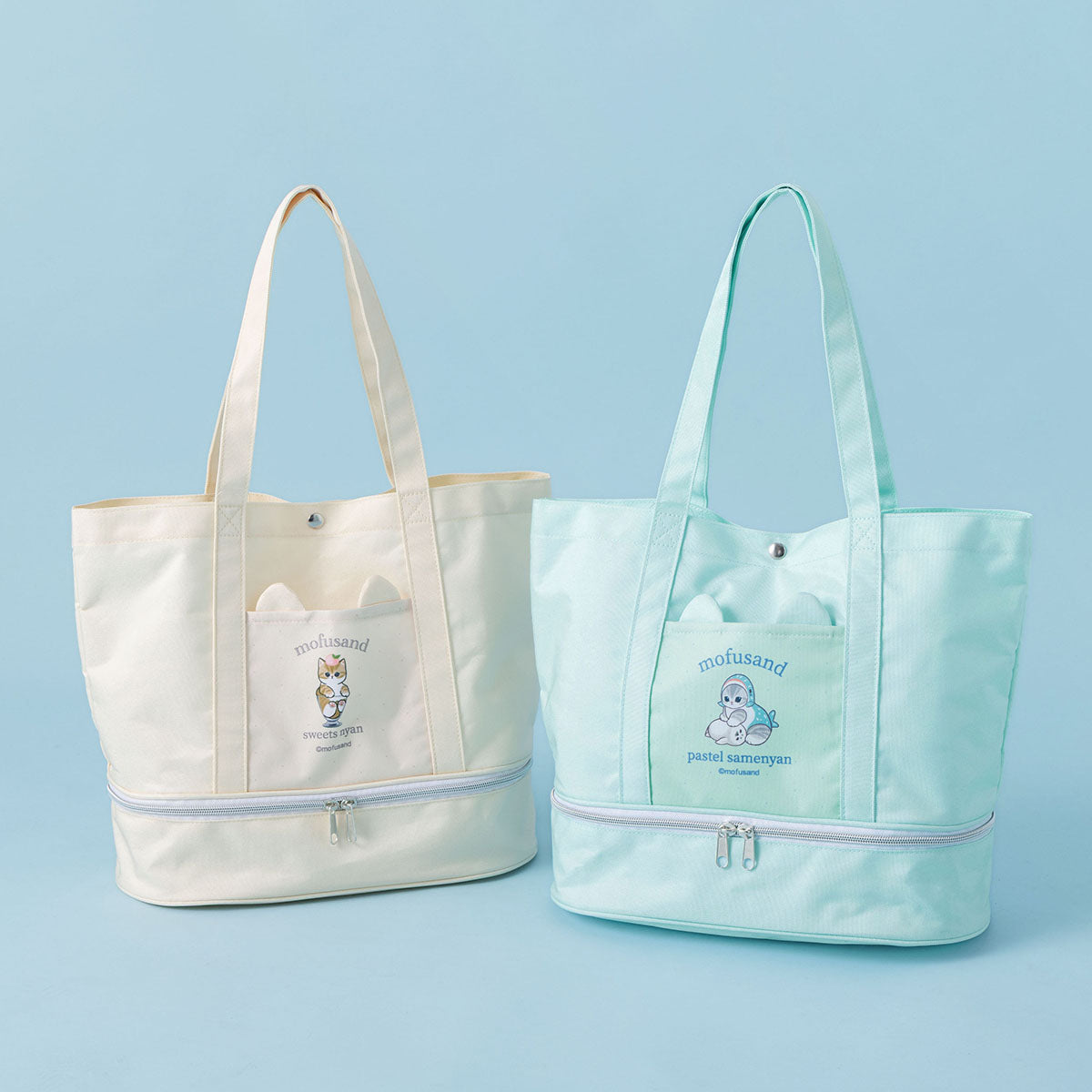 mofusand 双层底托特包（粉彩鲨鱼猫・蓝色）
