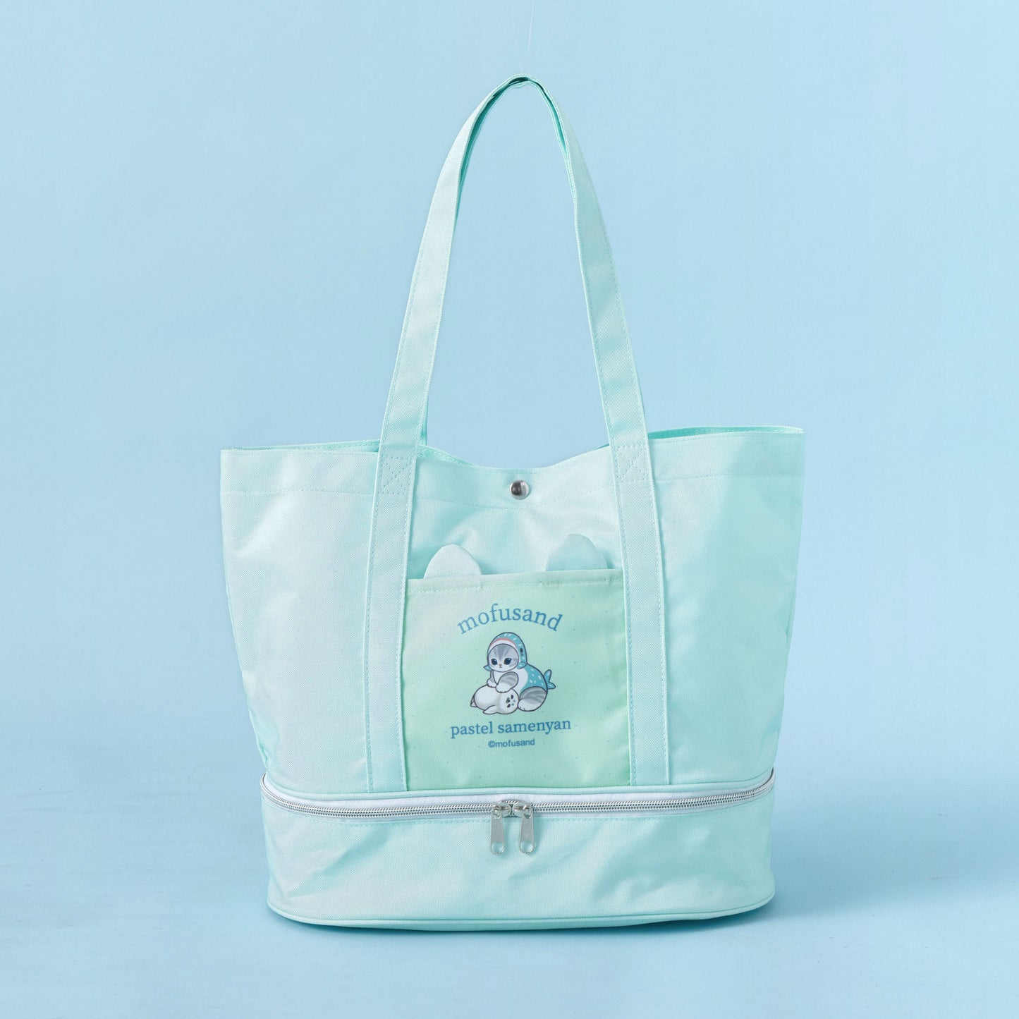 mofusand 双层底托特包（粉彩鲨鱼猫・蓝色）
