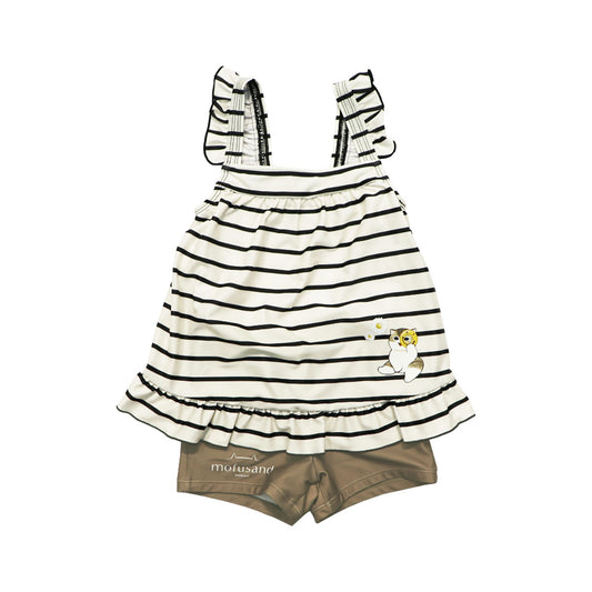 mofusand Girls Swimsuit Dress Small Size (Meows And Sweets・Black)
