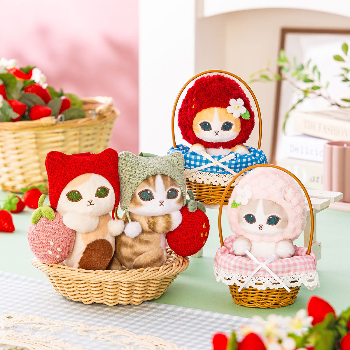 mofusand MERCI STRAWBERRY かご入りぬいぐるみ(ピンクいちご