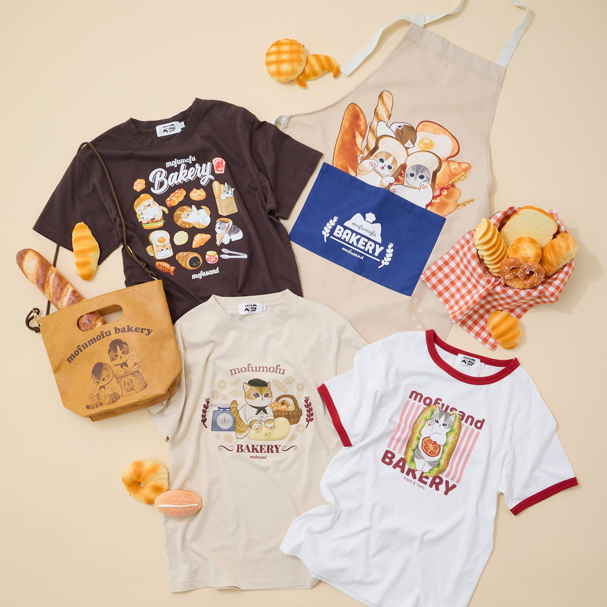 mofusand もふもふベーカリー Tシャツ こねこね ナチュラル | mofusand
