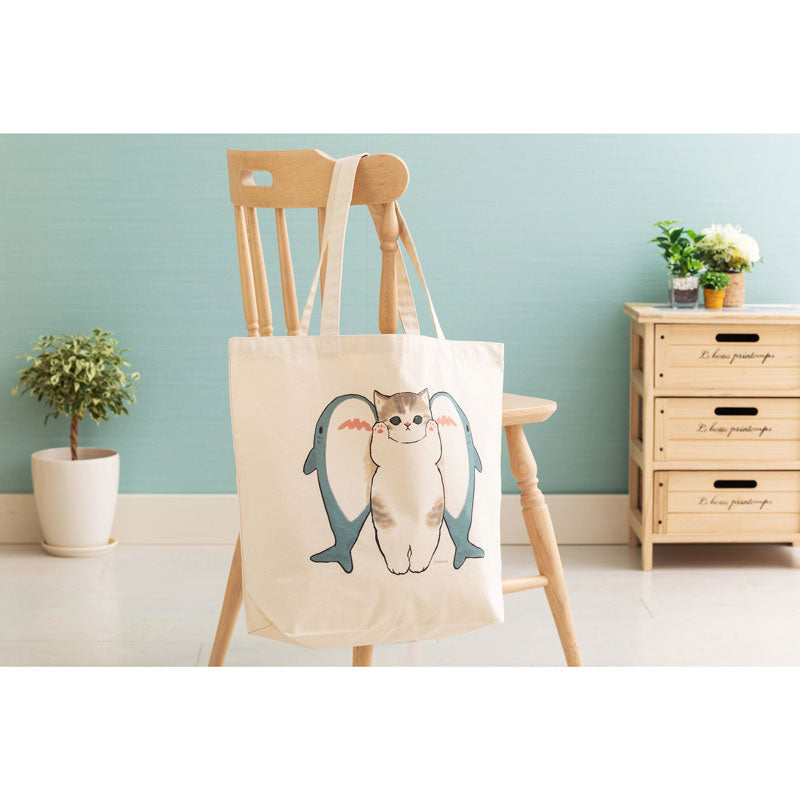 mofusand Large tote bag (shark sandwiched)