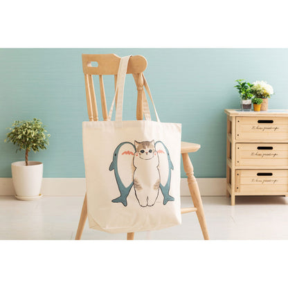 mofusand Large tote bag (shark sandwiched)