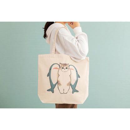 mofusand Large tote bag (shark sandwiched)
