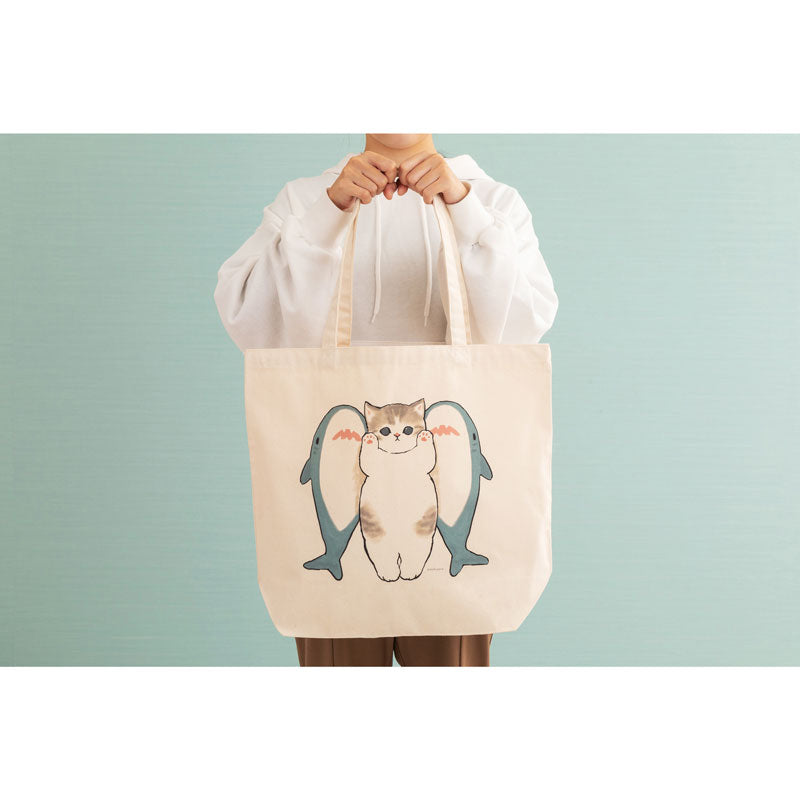 mofusand Large tote bag (shark sandwiched)