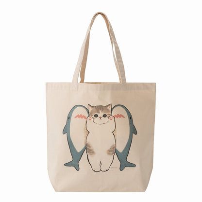 mofusand Large tote bag (shark sandwiched)