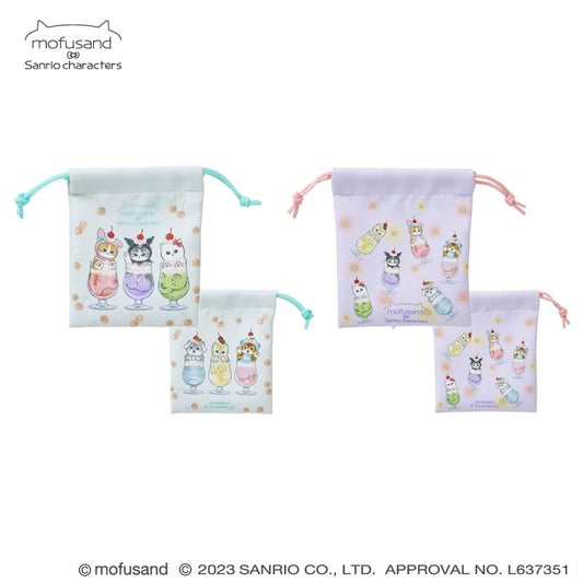 mofusand× Sanrio Characters Dirty Microfiber Mini Drawstring 2 Set (Soda)
